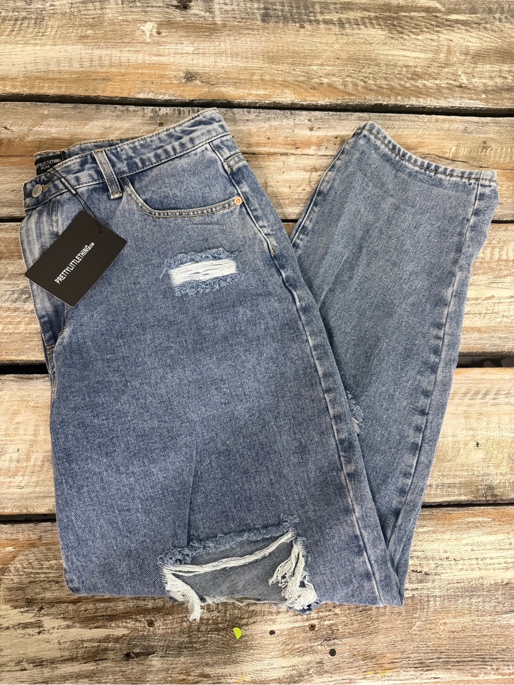 Distressed High-Waist Blue Denim Jean